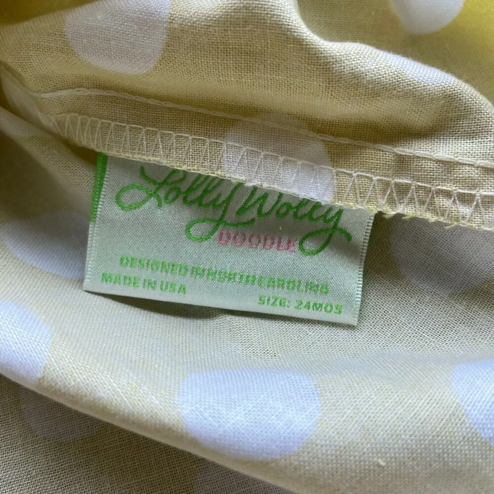 Lolly Wolly Doodle Girls Dress Sz 24 Months Yellow White Polka Dot Made‎ in USA